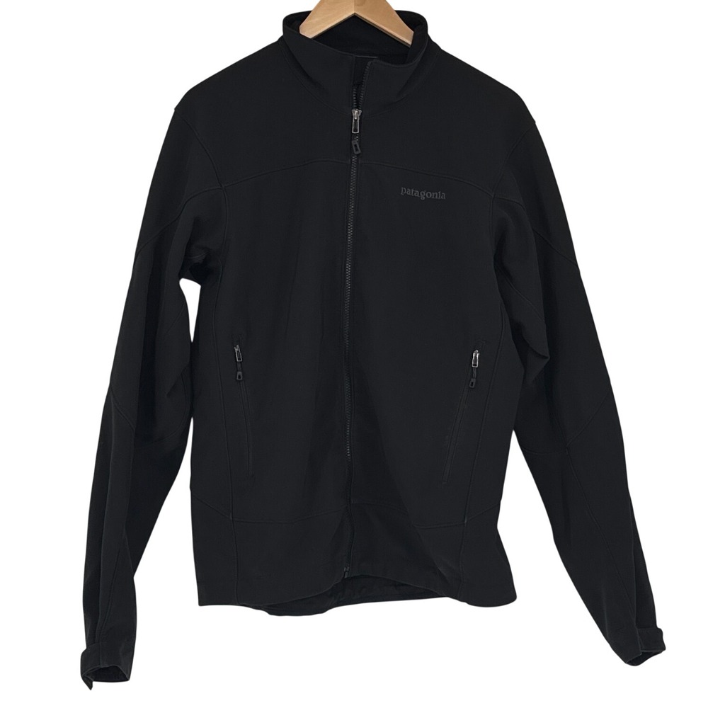 Patagonia Adze Softshell Jacket Men M Black Full Zip Fleece Lined SOJERN Logo